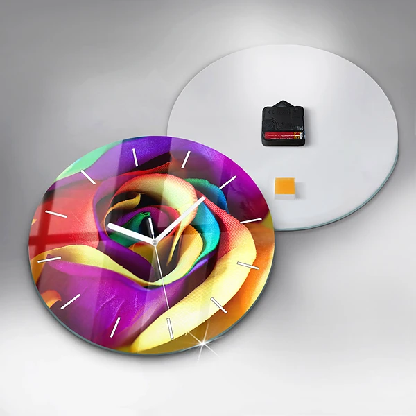 Wanduhr rund mit motiv Regenbogenrose