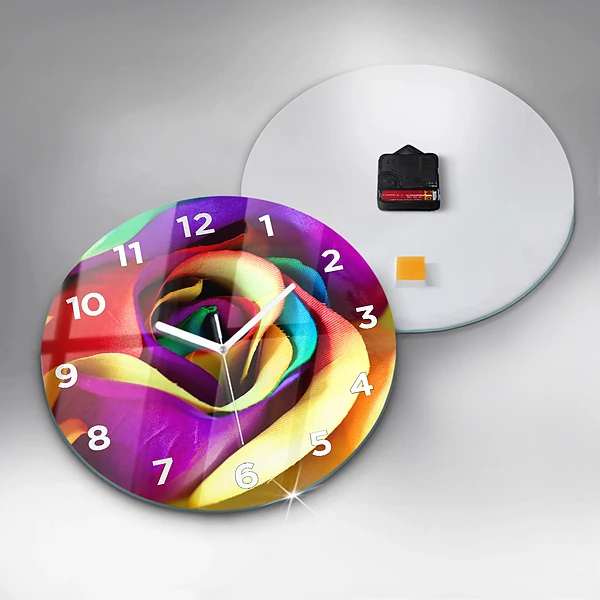 Wanduhr rund mit motiv Regenbogenrose