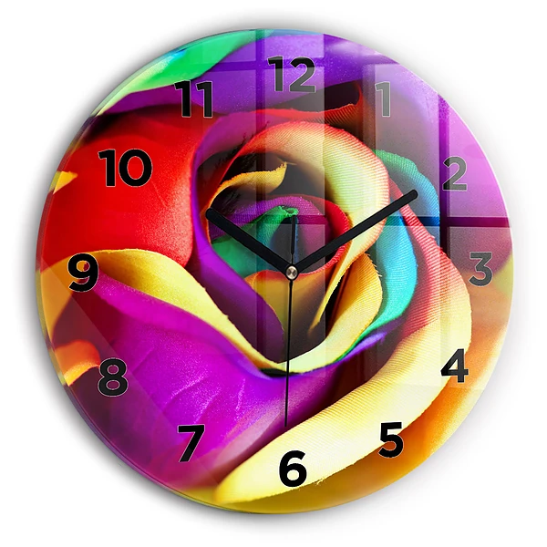 Wanduhr rund mit motiv Regenbogenrose