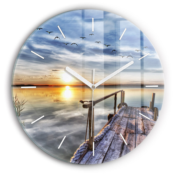 Wanduhr rund Sonnenuntergang See