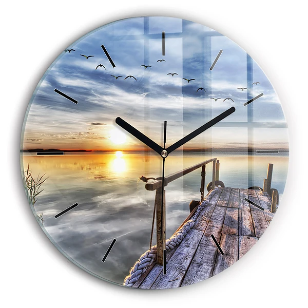 Wanduhr rund Sonnenuntergang See