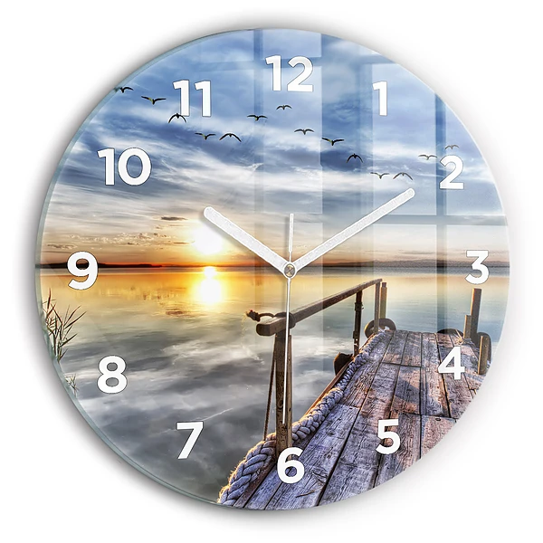 Wanduhr rund Sonnenuntergang See