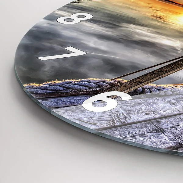 Wanduhr rund Sonnenuntergang See