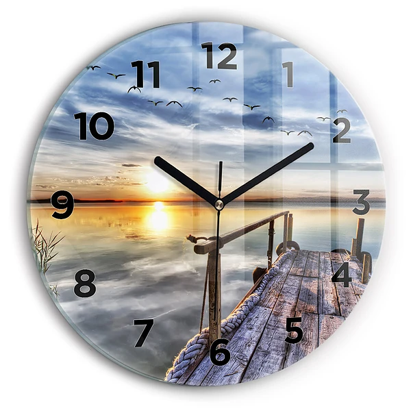 Wanduhr rund Sonnenuntergang See