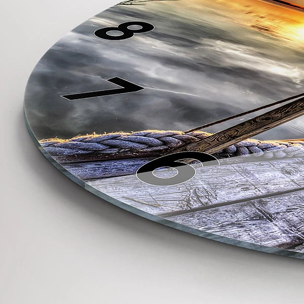 Wanduhr rund Sonnenuntergang See