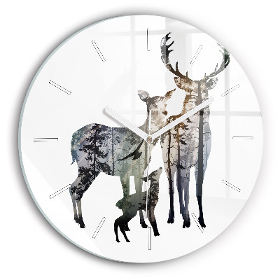 Wanduhr rund mit motiv Hirsch-Familie