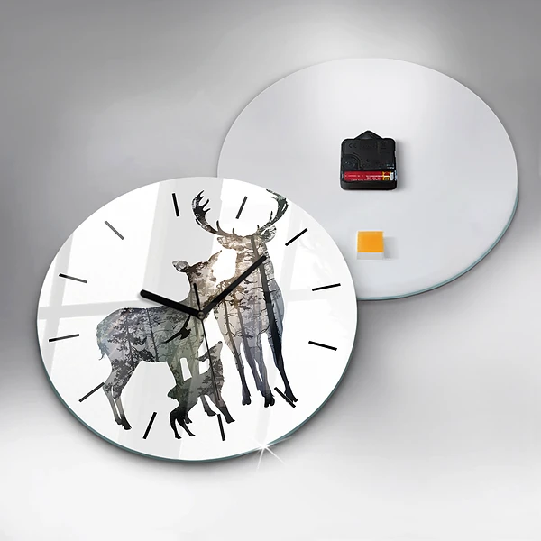 Wanduhr rund mit motiv Hirsch-Familie