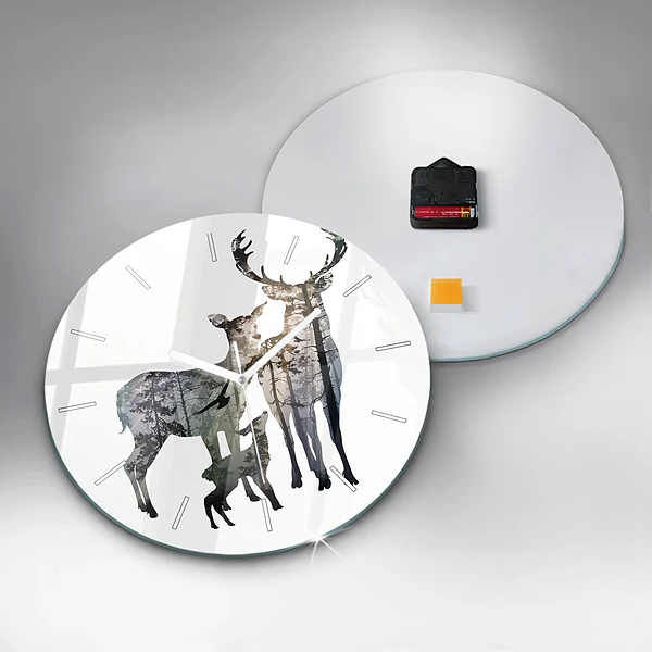 Wanduhr rund mit motiv Hirsch-Familie