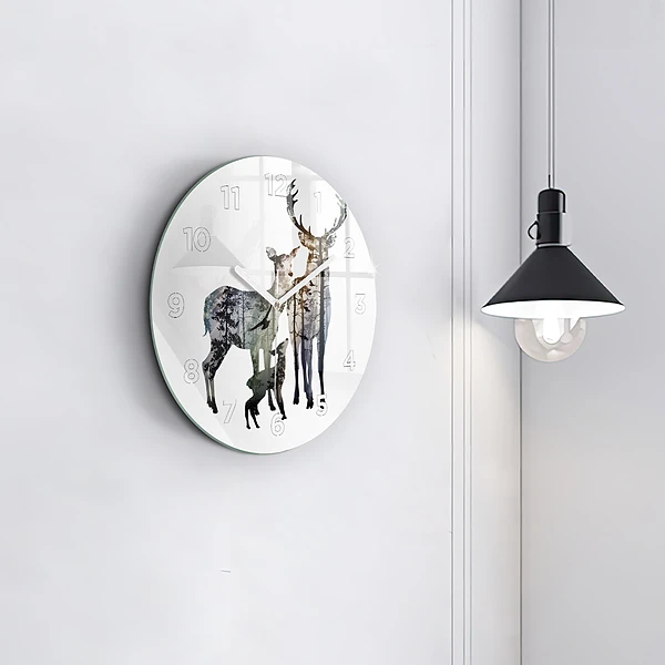 Wanduhr rund mit motiv Hirsch-Familie
