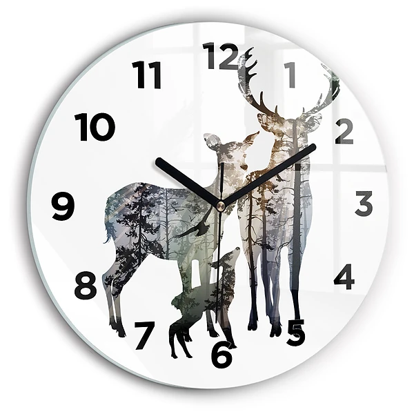 Wanduhr rund mit motiv Hirsch-Familie