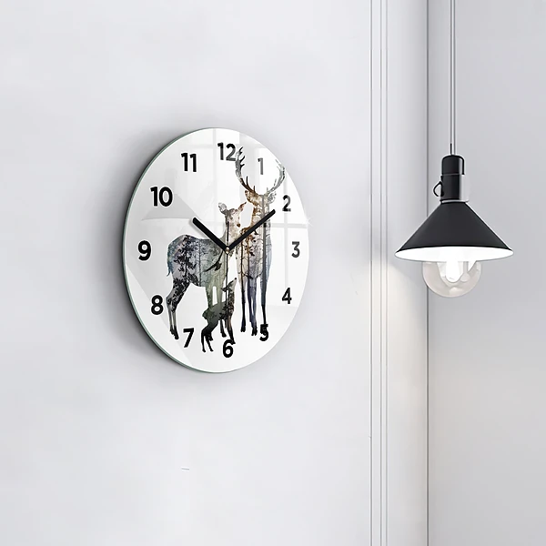 Wanduhr rund mit motiv Hirsch-Familie