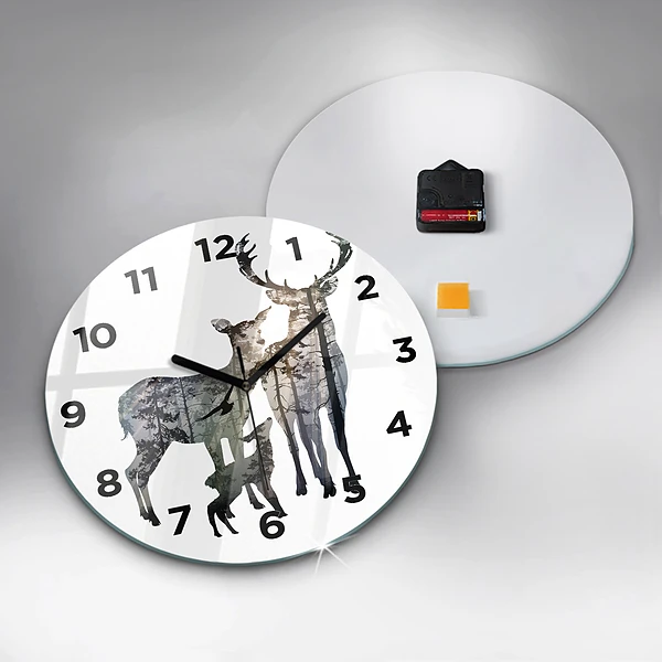 Wanduhr rund mit motiv Hirsch-Familie