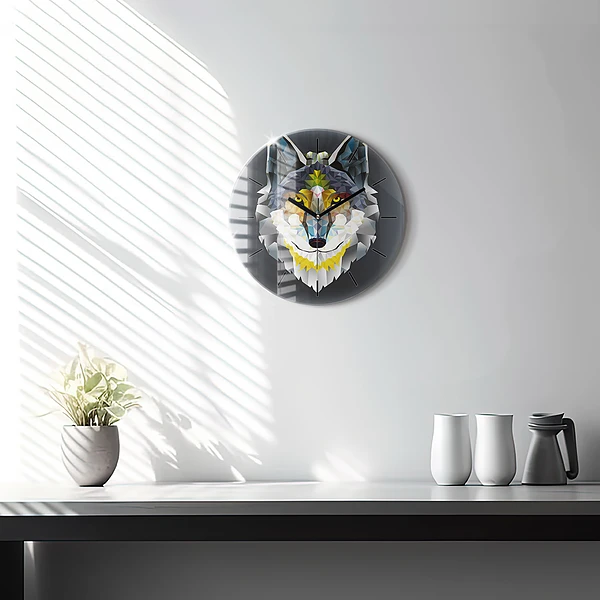 Wanduhr rund Wolfskopf