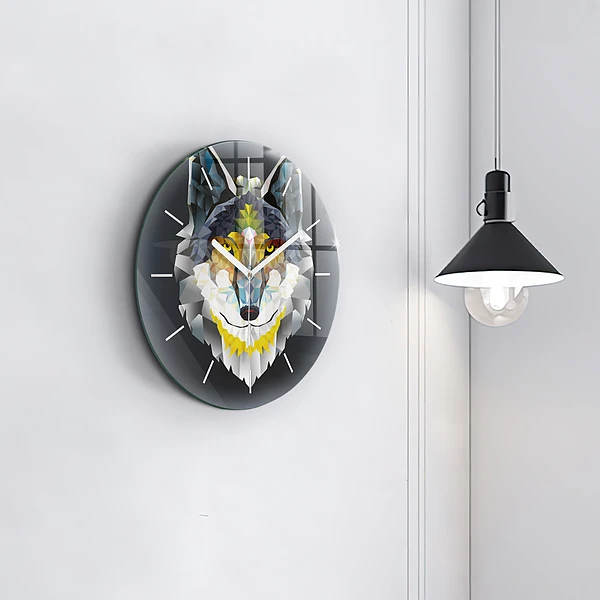 Wanduhr rund Wolfskopf