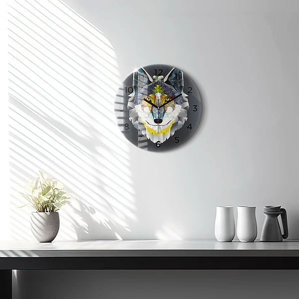 Wanduhr rund Wolfskopf