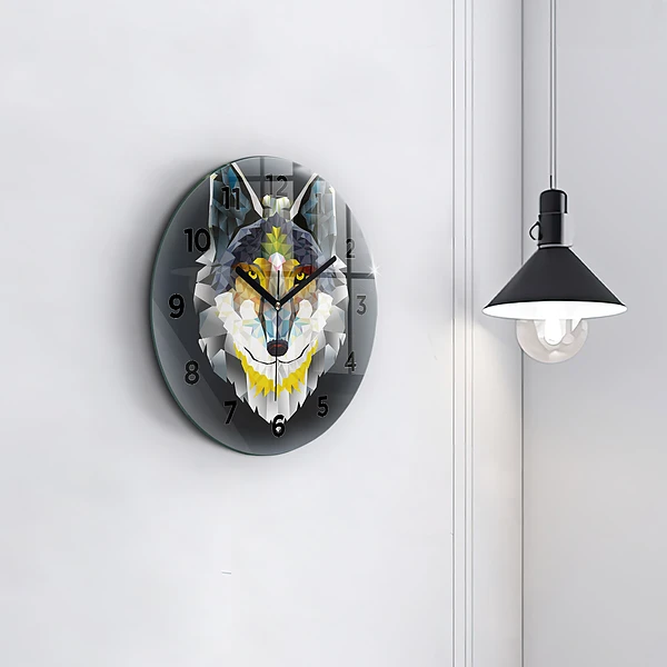 Wanduhr rund Wolfskopf