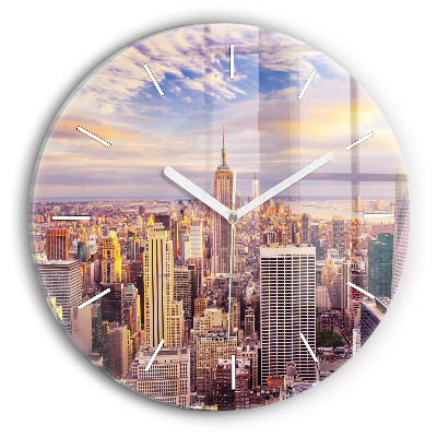 Wanduhr rund mit motiv Sonnenuntergang New York
