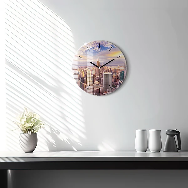Wanduhr rund mit motiv Sonnenuntergang New York