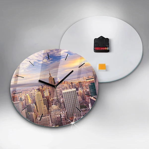 Wanduhr rund mit motiv Sonnenuntergang New York