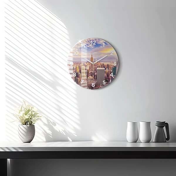 Wanduhr rund mit motiv Sonnenuntergang New York