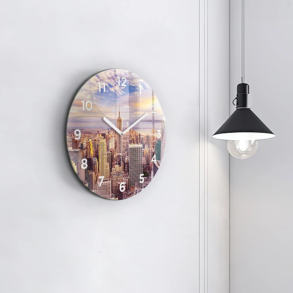 Wanduhr rund mit motiv Sonnenuntergang New York