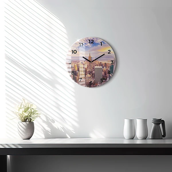 Wanduhr rund mit motiv Sonnenuntergang New York