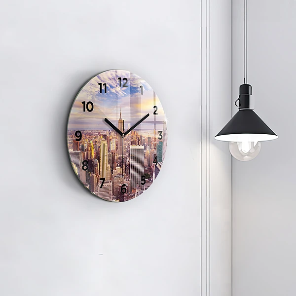 Wanduhr rund mit motiv Sonnenuntergang New York