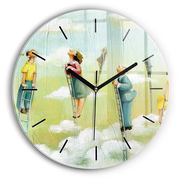 Wanduhr glas rund Menschen auf einer Leiter