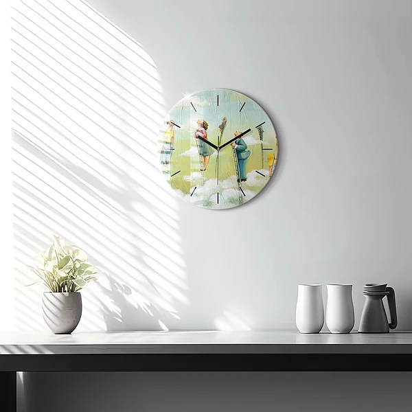 Wanduhr glas rund Menschen auf einer Leiter
