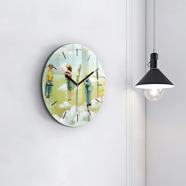 Wanduhr glas rund Menschen auf einer Leiter