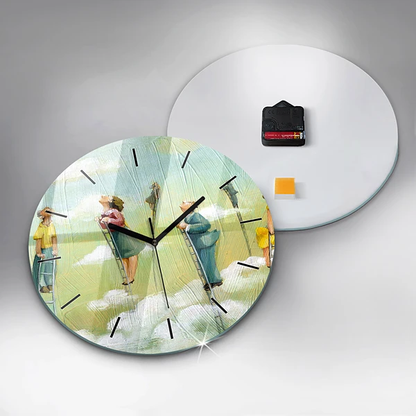 Wanduhr glas rund Menschen auf einer Leiter