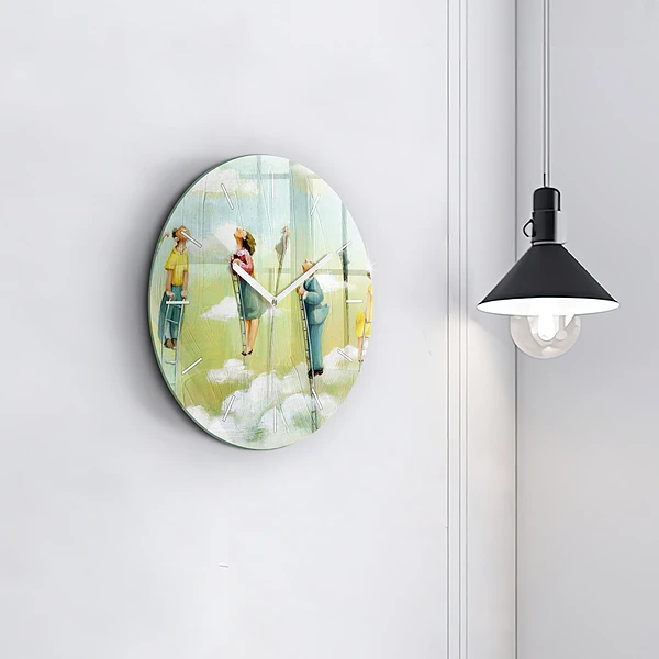 Wanduhr glas rund Menschen auf einer Leiter