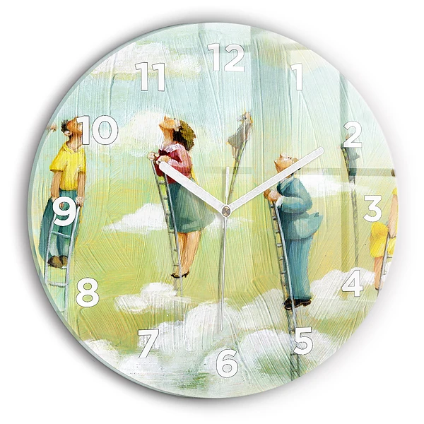 Wanduhr glas rund Menschen auf einer Leiter