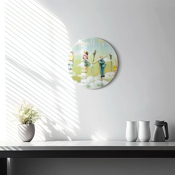 Wanduhr glas rund Menschen auf einer Leiter