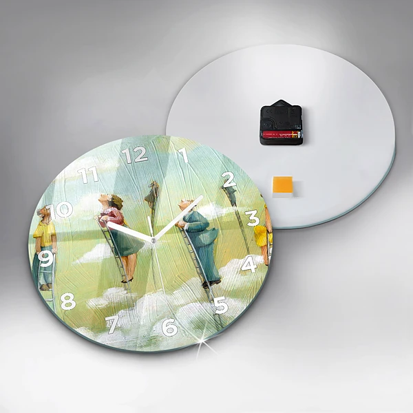 Wanduhr glas rund Menschen auf einer Leiter