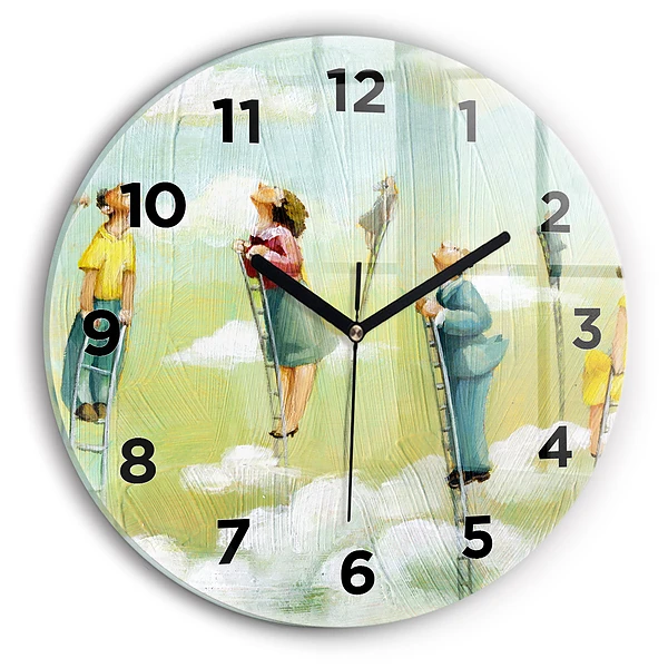 Wanduhr glas rund Menschen auf einer Leiter