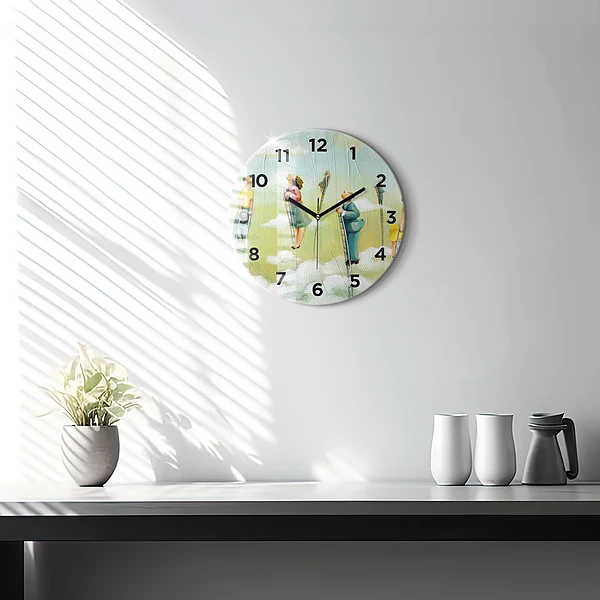Wanduhr glas rund Menschen auf einer Leiter