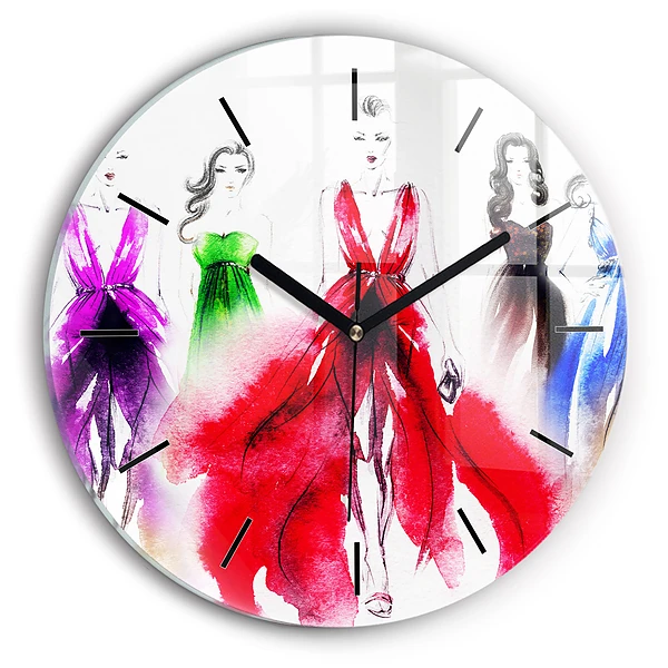 Wanduhr rund mit motiv Frauen in bunten Kleidern