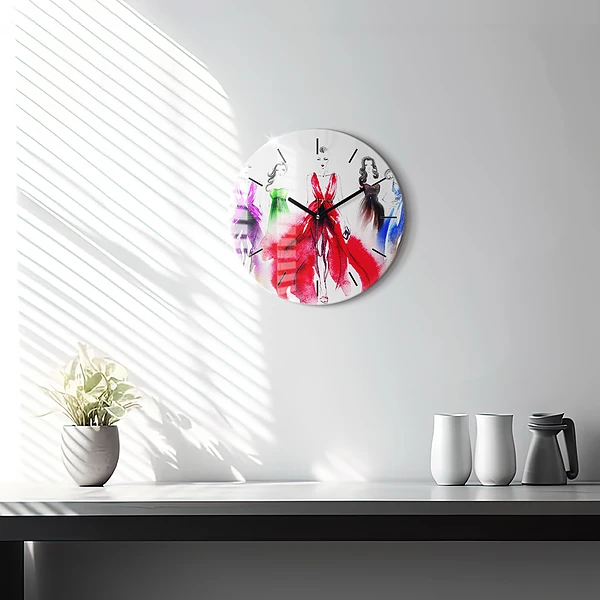Wanduhr rund mit motiv Frauen in bunten Kleidern