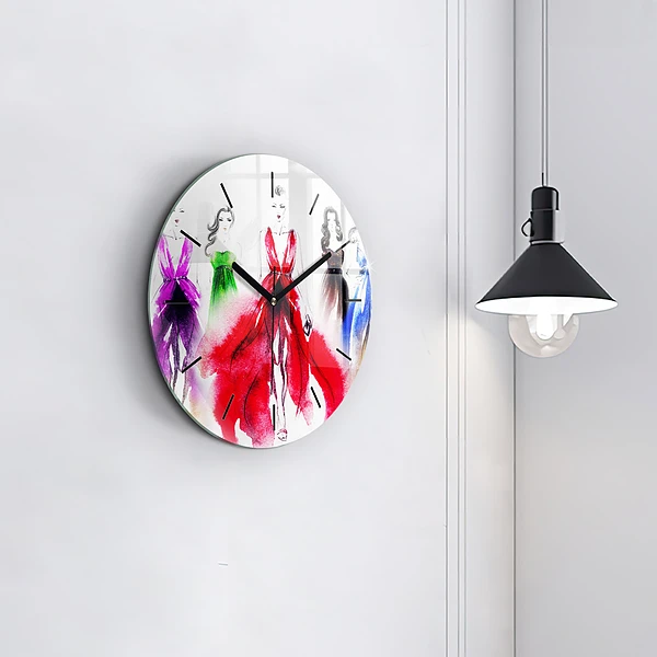 Wanduhr rund mit motiv Frauen in bunten Kleidern