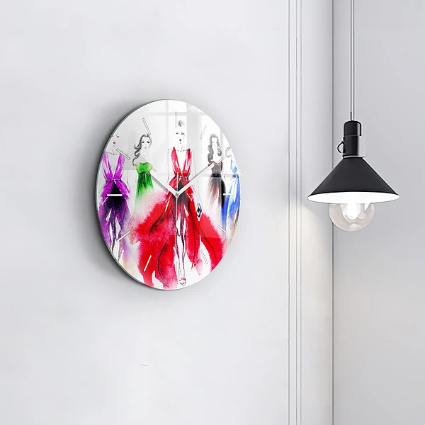 Wanduhr rund mit motiv Frauen in bunten Kleidern