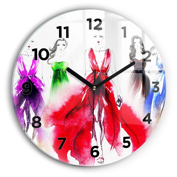Wanduhr rund mit motiv Frauen in bunten Kleidern