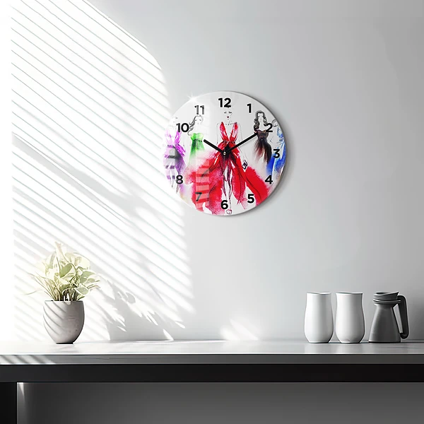 Wanduhr rund mit motiv Frauen in bunten Kleidern