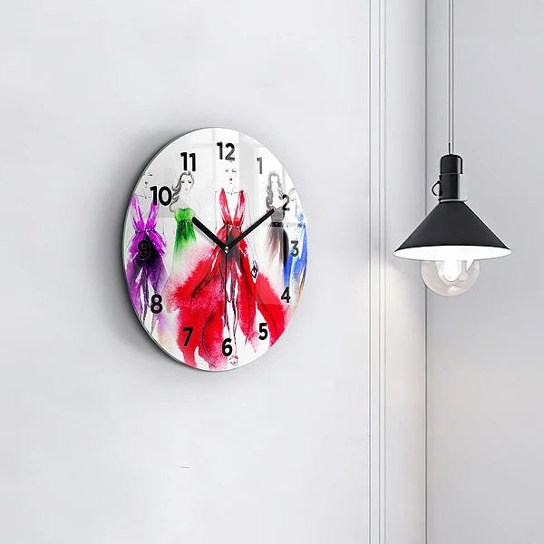 Wanduhr rund mit motiv Frauen in bunten Kleidern
