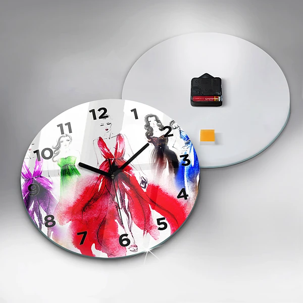 Wanduhr rund mit motiv Frauen in bunten Kleidern