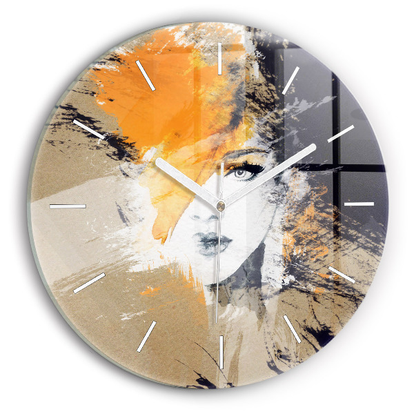 Wanduhr rund mit motiv Portrait einer Frau abstrakt