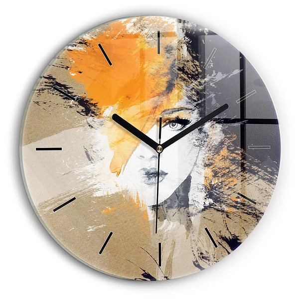 Wanduhr rund mit motiv Portrait einer Frau abstrakt