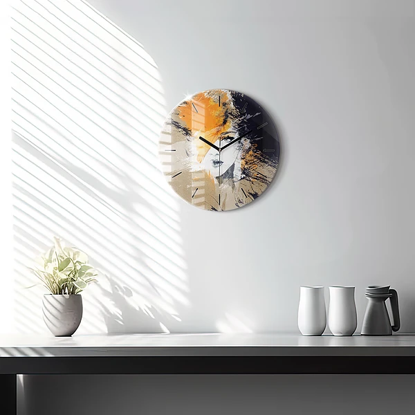 Wanduhr rund mit motiv Portrait einer Frau abstrakt