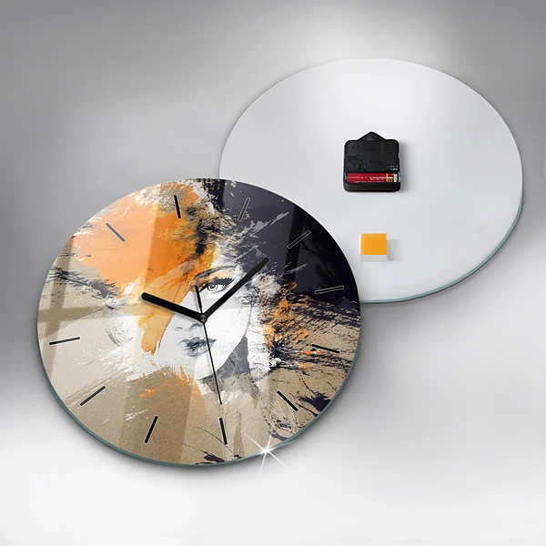 Wanduhr rund mit motiv Portrait einer Frau abstrakt