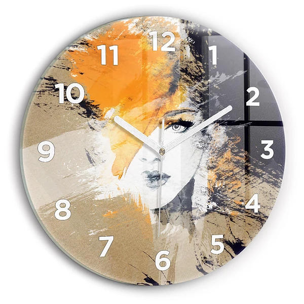 Wanduhr rund mit motiv Portrait einer Frau abstrakt